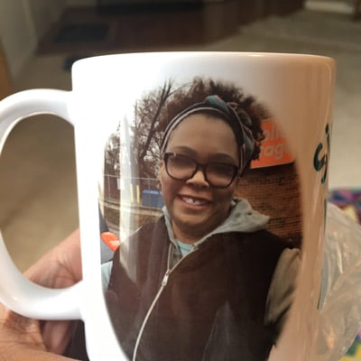 Donated mug with staff photo